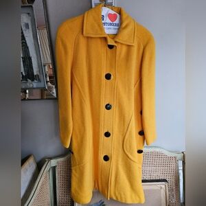 Yellow Wool Vintage PeaCoat with Black Buttons - Size 10